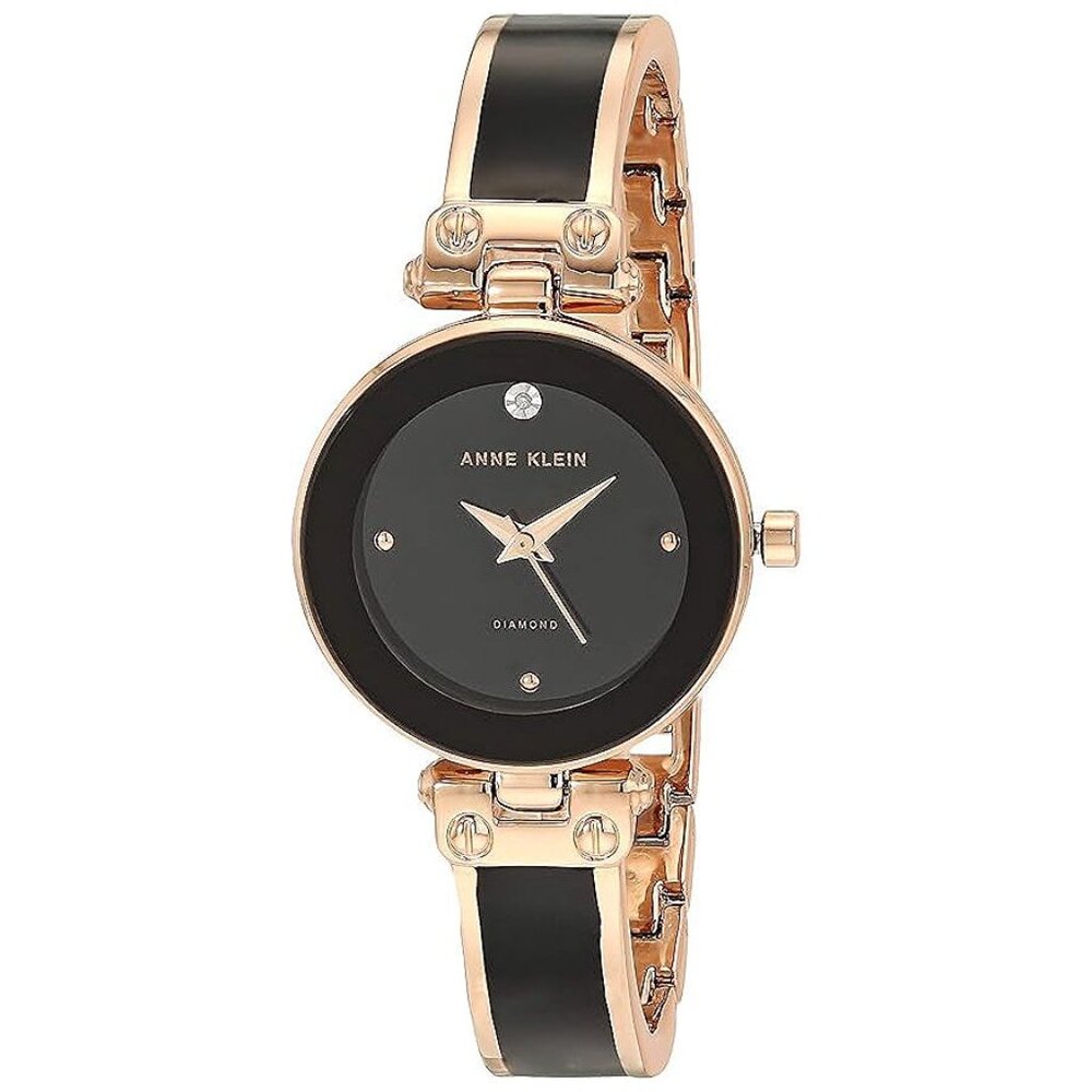 Women's Genuine Diamond Dial Bangle Watch Black/Rose Gold - Picture 1 of 4